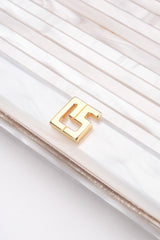 Recess Los Angeles Vintage St John Lucite Mother-of-Pearl Satin Clutch