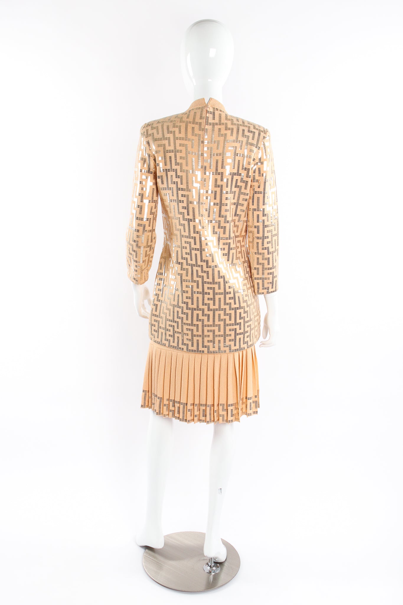 Vintage St. John Metallic Patterned Knit Tunic & Skirt Set on mannequin at Recess Los Angeles (back)
