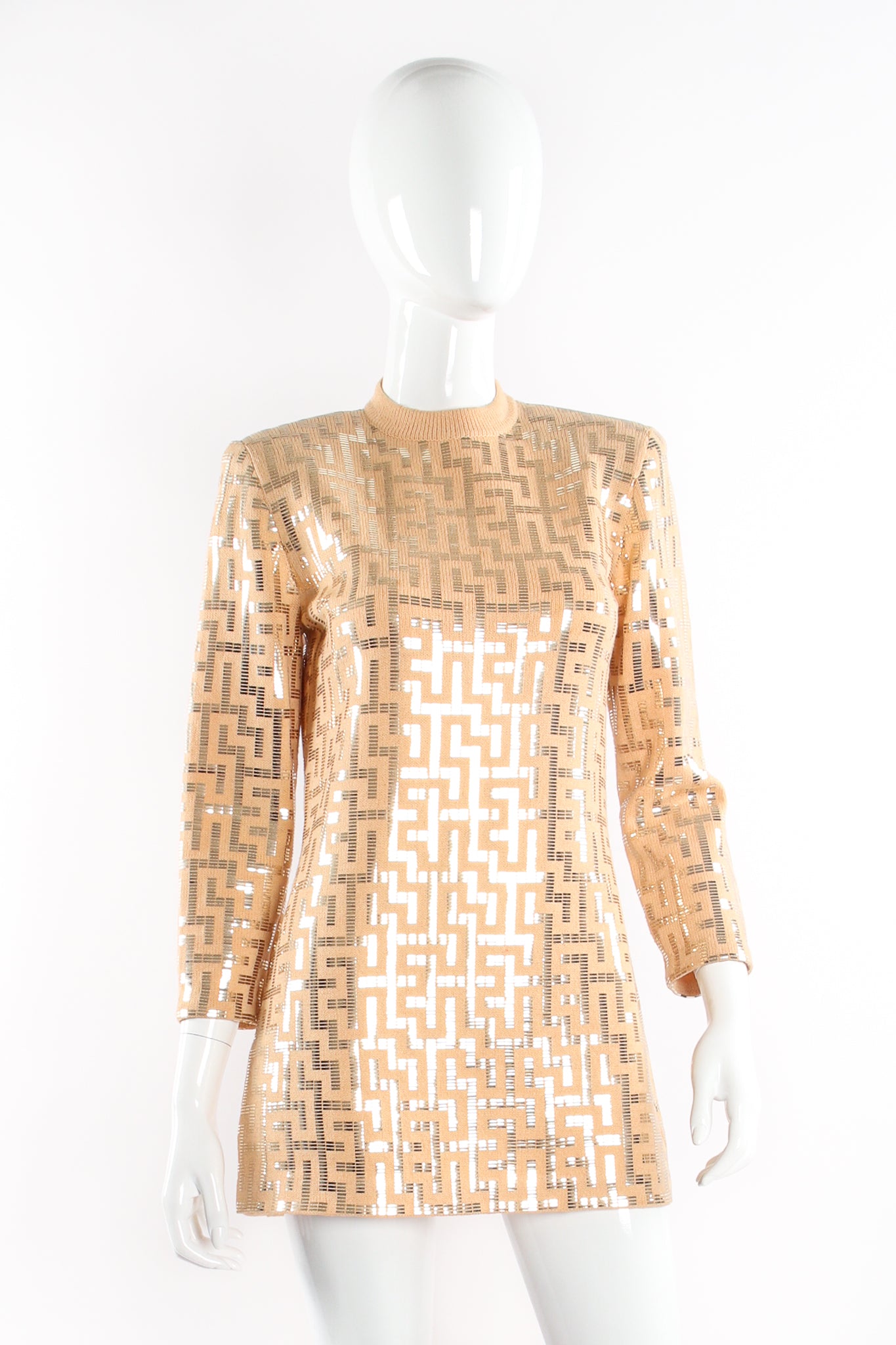 Vintage St. John Metallic Patterned Knit Tunic on mannequin at Recess Los Angeles
