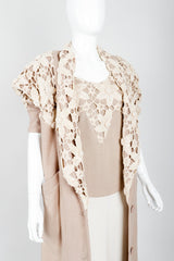 Vintage Lim's Glitter Sequin Crochet Lace Coat & Tank Set on Mannequin open crop at Recess