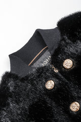 Recess Vintage St. John cropped blk faux fur bomber jacket on white background