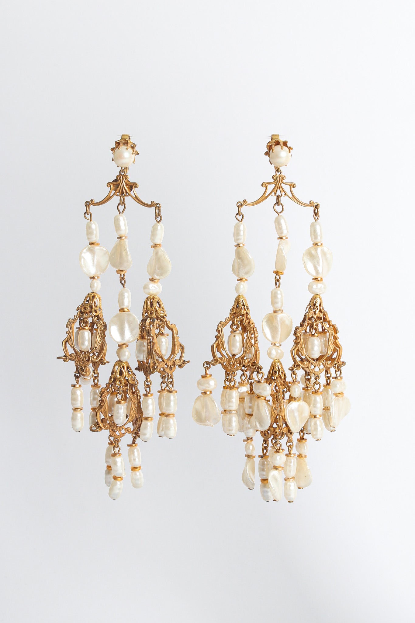 Vintage Stanley Hagler Baroque Pearl Chandelier Earrings front hang @ Recess LA