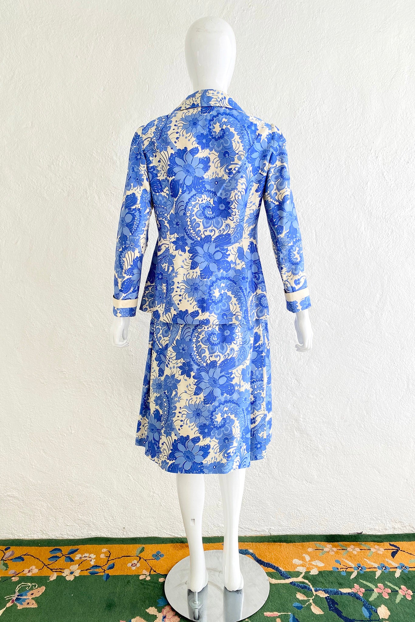 Vintage Star of Siam Silk Floral Jacket & Skirt Set on Mannequin Back at Recess Los Angeles