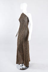 Recess Los Angeles Vintage Stephen Burrows Gold Lamé Stripe Asymmetrical One-Shoulder Gown