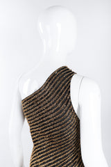 Recess Los Angeles Vintage Stephen Burrows Gold Lamé Stripe Asymmetrical One-Shoulder Gown