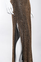 Recess Los Angeles Vintage Stephen Burrows Gold Lamé Stripe Asymmetrical One-Shoulder Gown