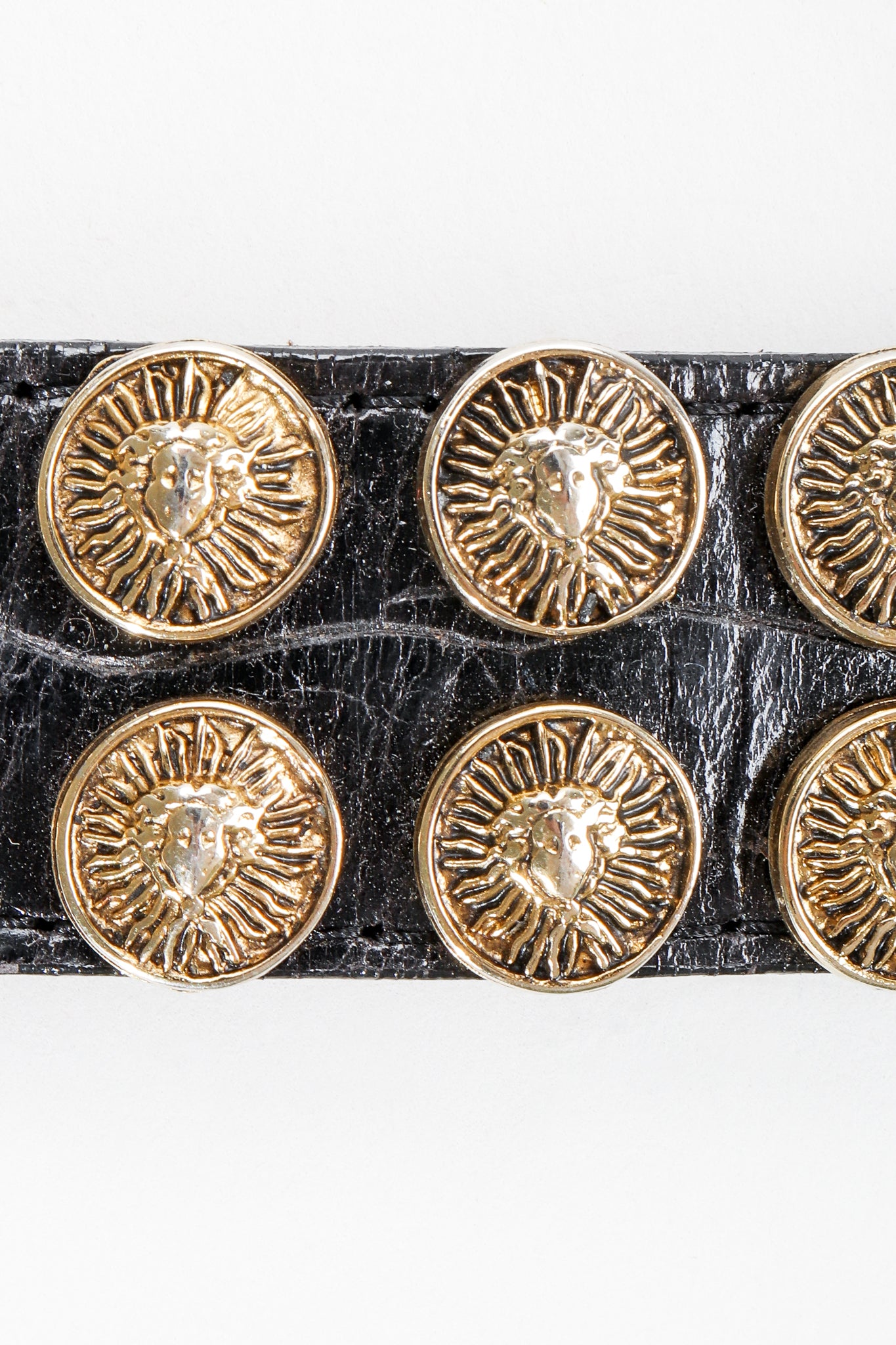 Vintage Streets Ahead Medusa Leather Pin Belt detail at Recess Los Angeles