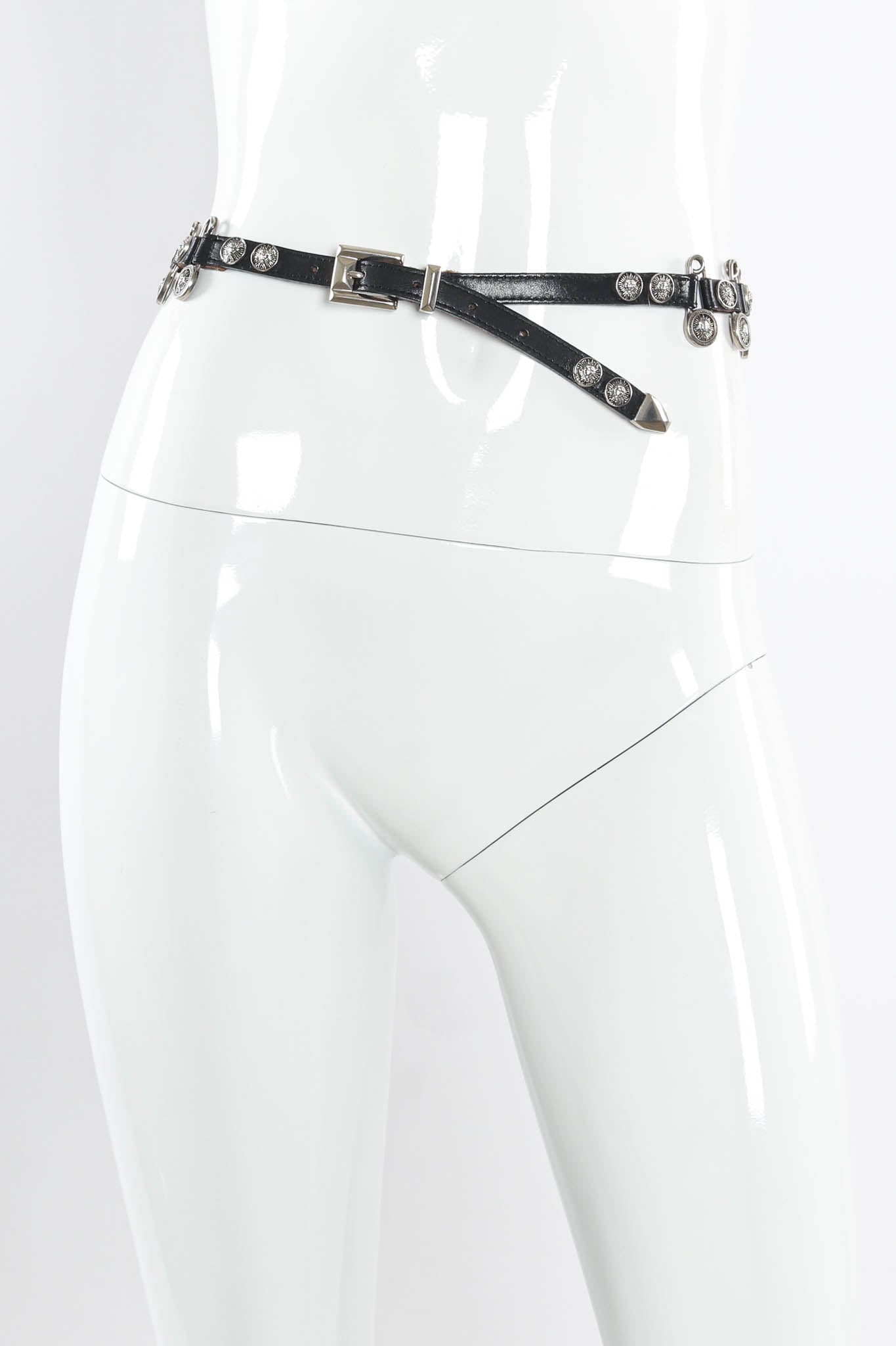 Vintage Streets Ahead Safety Pin Leather Link Belt mannequin front @ Recess Los Angeles