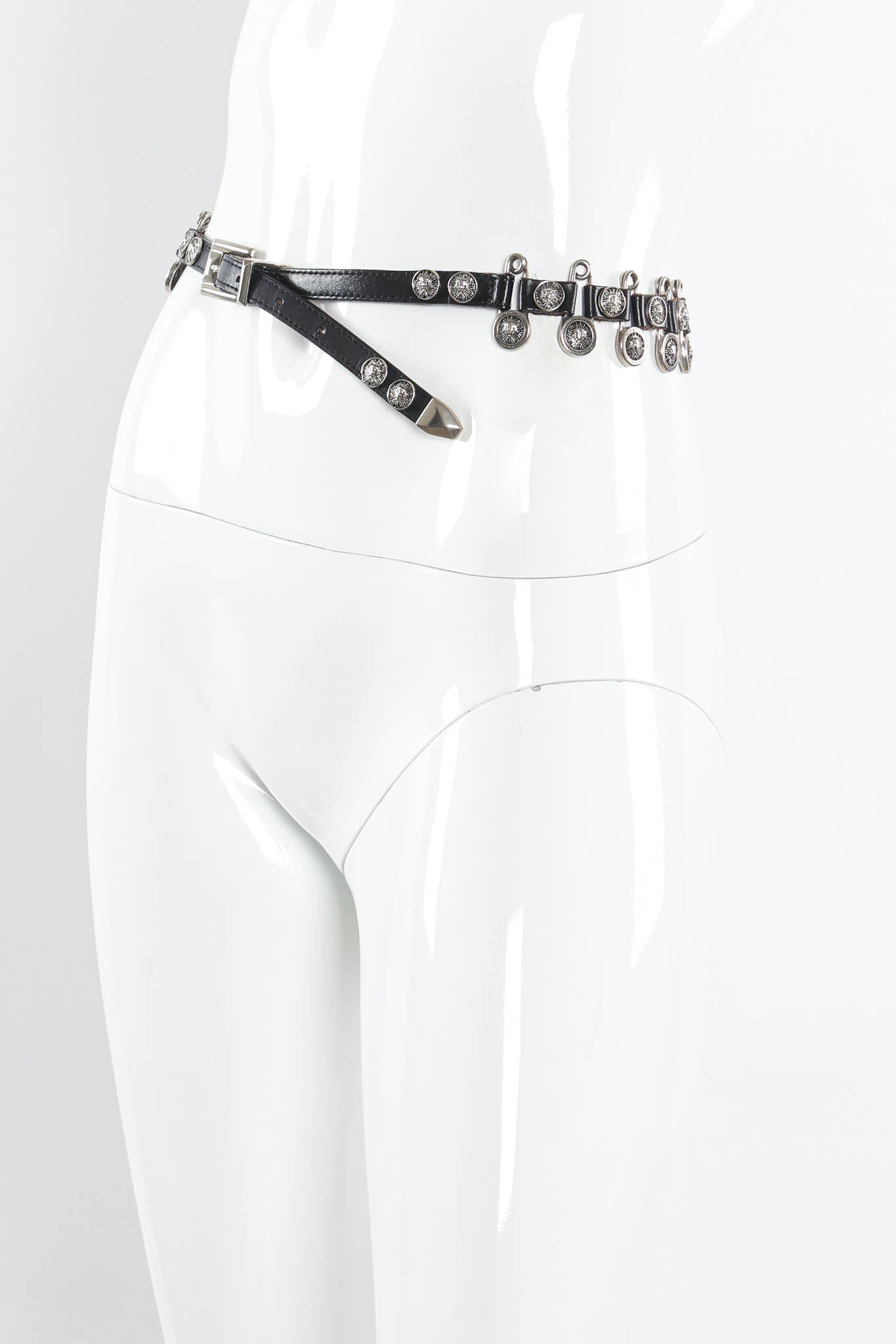 Vintage Streets Ahead Safety Pin Leather Link Belt mannequin angle @ Recess Los Angeles