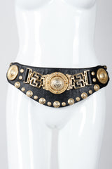 Vintage Streets Ahead Baroque Versace Style Leather Medusa Contour Belt on Mannequin