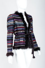 Vintage Talk Of The Walk Woven Leather Suede Silk Ribbon Jacket on Mannequin crop at Recess