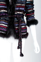 Vintage Talk Of The Walk Woven Leather Suede Silk Ribbon Jacket on Mannequin belt at Recess