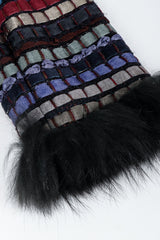 Vintage Talk Of The Walk Woven Leather Suede Silk Ribbon Jacket Sleeve Fur Trim Detail