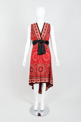 Vintage Teal Traina Geometric Print High Low Dress On Mannequin Front at Recess