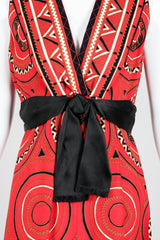 Vintage Teal Traina Geometric Print High Low Dress On Mannequin Waist at Recess