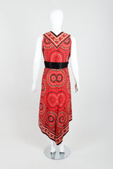 Vintage Teal Traina Geometric Print High Low Dress On Mannequin Back at Recess