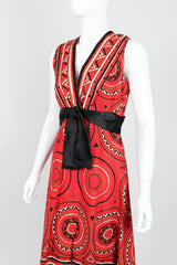 Vintage Teal Traina Geometric Print High Low Dress On Mannequin Cropped at Recess