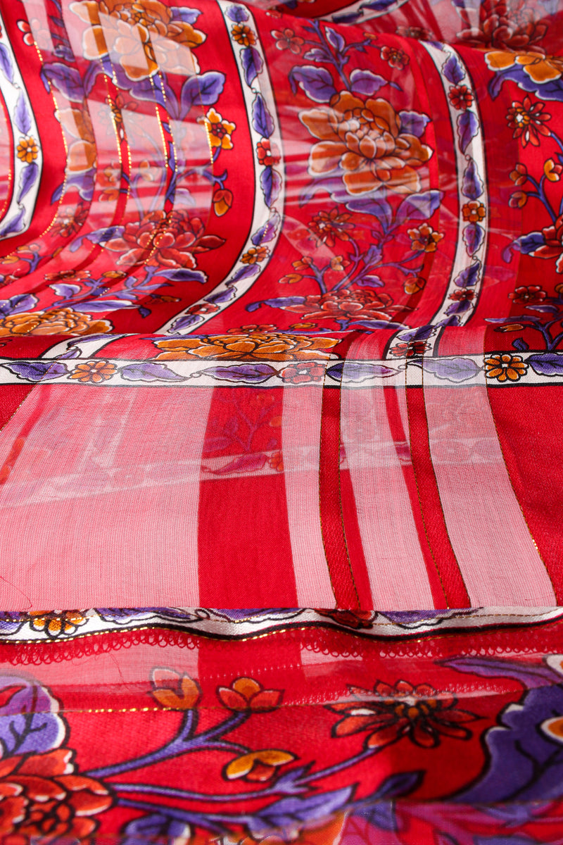 Vintage The Silk Farm Sheer Striped Floral Silk Chiffon Dress fabric detail at Recess LA