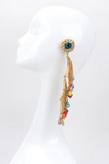 Recess Los Angeles Vintage David Mandel The Show Must Go On XL Rainbow Beaded Fringe Waterfall Dangle Earring