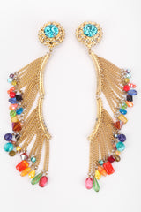 Recess Los Angeles Vintage David Mandel The Show Must Go On XL Rainbow Beaded Fringe Waterfall Dangle Earring