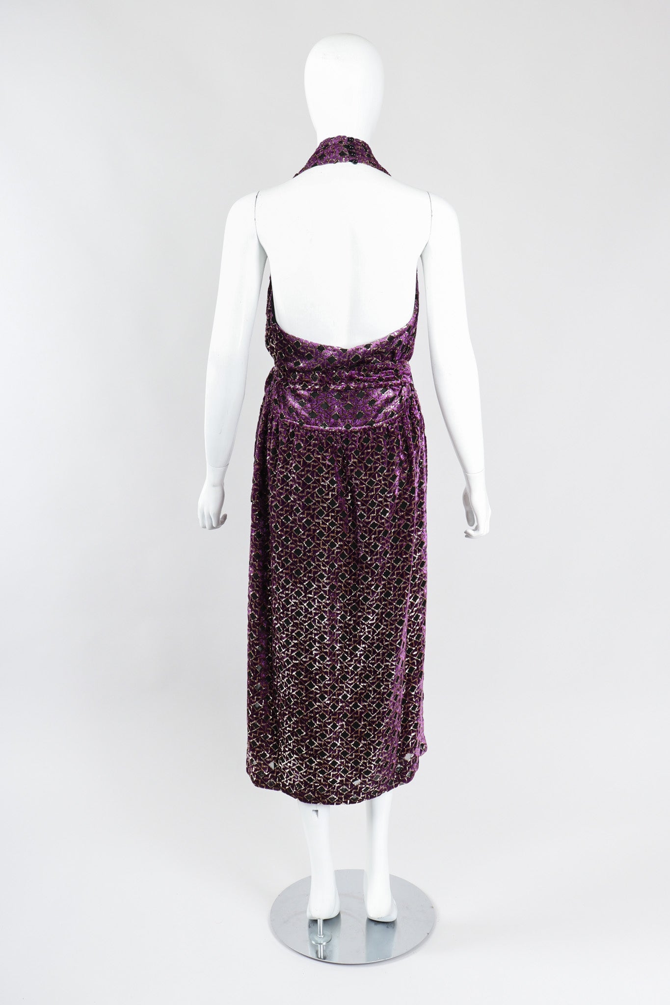 Recess Los Angeles Vintage The Silk Farm Velvet Lamé Burnout Lattice Halter Moroccan Tile Dress
