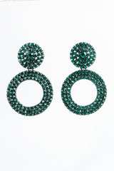 Vintage Thelma Deutsch Crystal Emerald Hoop Drop Earrings