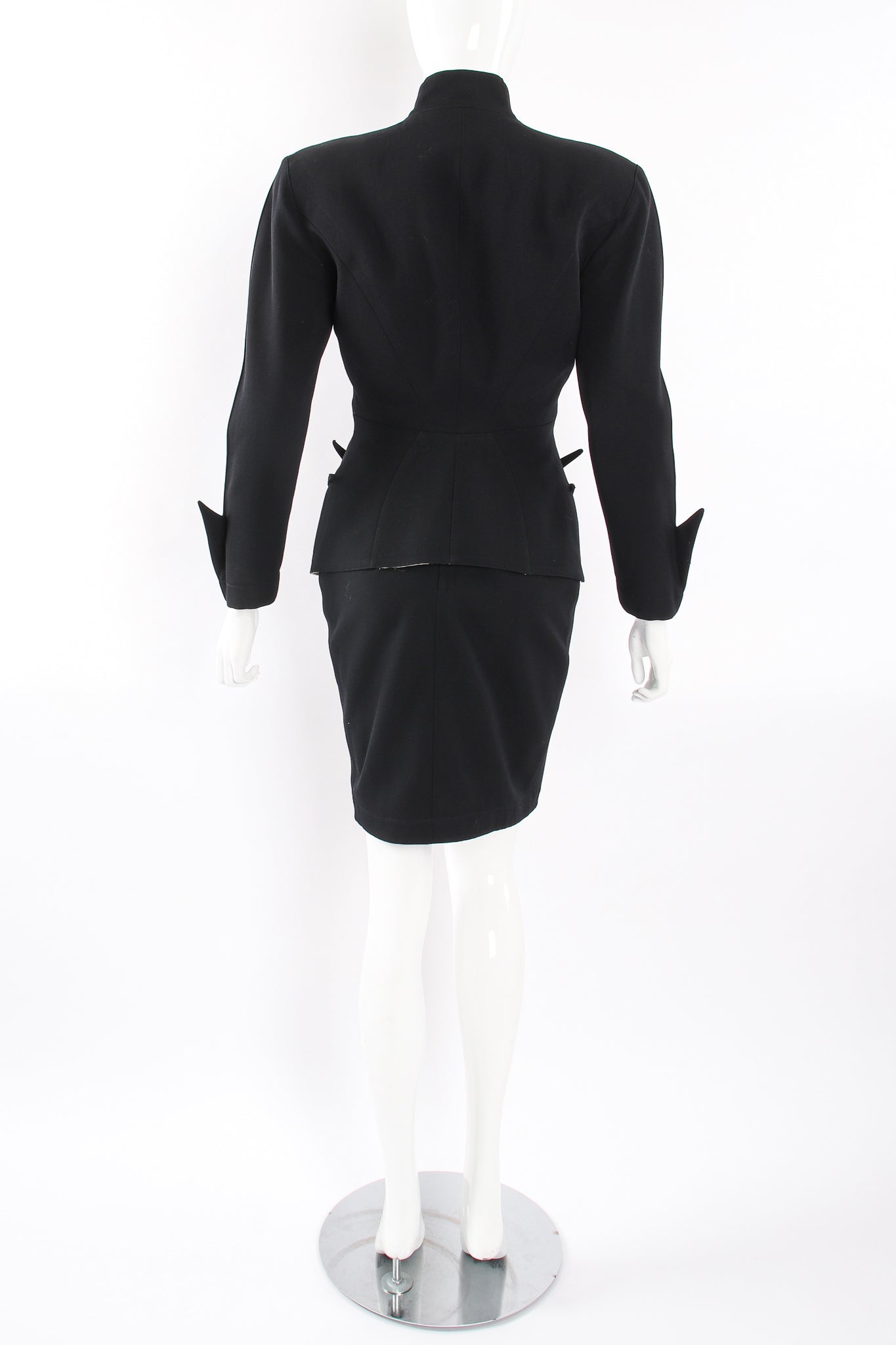 Vintage Thierry Mugler Cutout Collar Jacket & Skirt Set Toxic on Mannequin back at Recess LA
