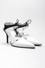 Recess Los Angeles Vintage Thierry Mugler Graphic B&W Black And White Ankle Strap Heels