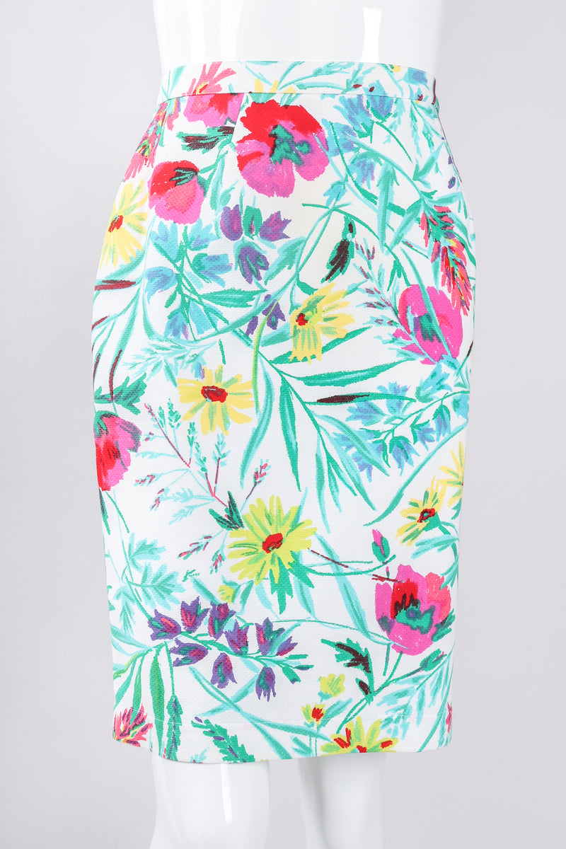 Recess Los Angeles Designer Consignment Vintage Thierry Mugler Floral Watercolor Matelassé Jacket & Skirt Suit Set