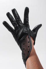 Recess Los Angeles Vintage Thomasine Short Leather Dot Mesh Cuff Gloves