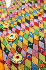 Vintage Todd Oldham Rainbow Rhinestone Harlequin Vest fabric detail at Recess Los Angeles