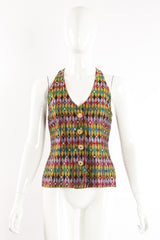 Vintage Todd Oldham Rainbow Rhinestone Harlequin Vest on Mannequin front at Recess Los Angeles
