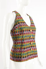 Vintage Todd Oldham Rainbow Rhinestone Harlequin Vest on Mannequin angle at Recess Los Angeles