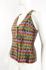 Vintage Todd Oldham Rainbow Rhinestone Harlequin Vest on Mannequin angle at Recess Los Angeles