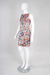 Recess Los Angeles Vintage Todd Oldham Satin Mod Square Confetti Print Cocktail Dress