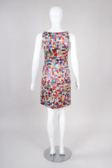 Recess Los Angeles Vintage Todd Oldham Satin Mod Square Confetti Print Cocktail Dress
