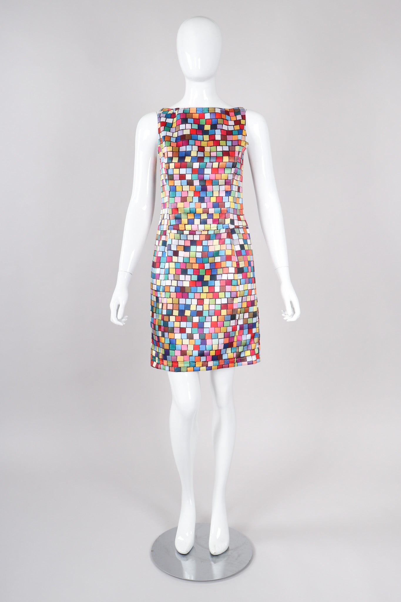 Recess Los Angeles Vintage Todd Oldham Satin Mod Square Confetti Print Cocktail Dress