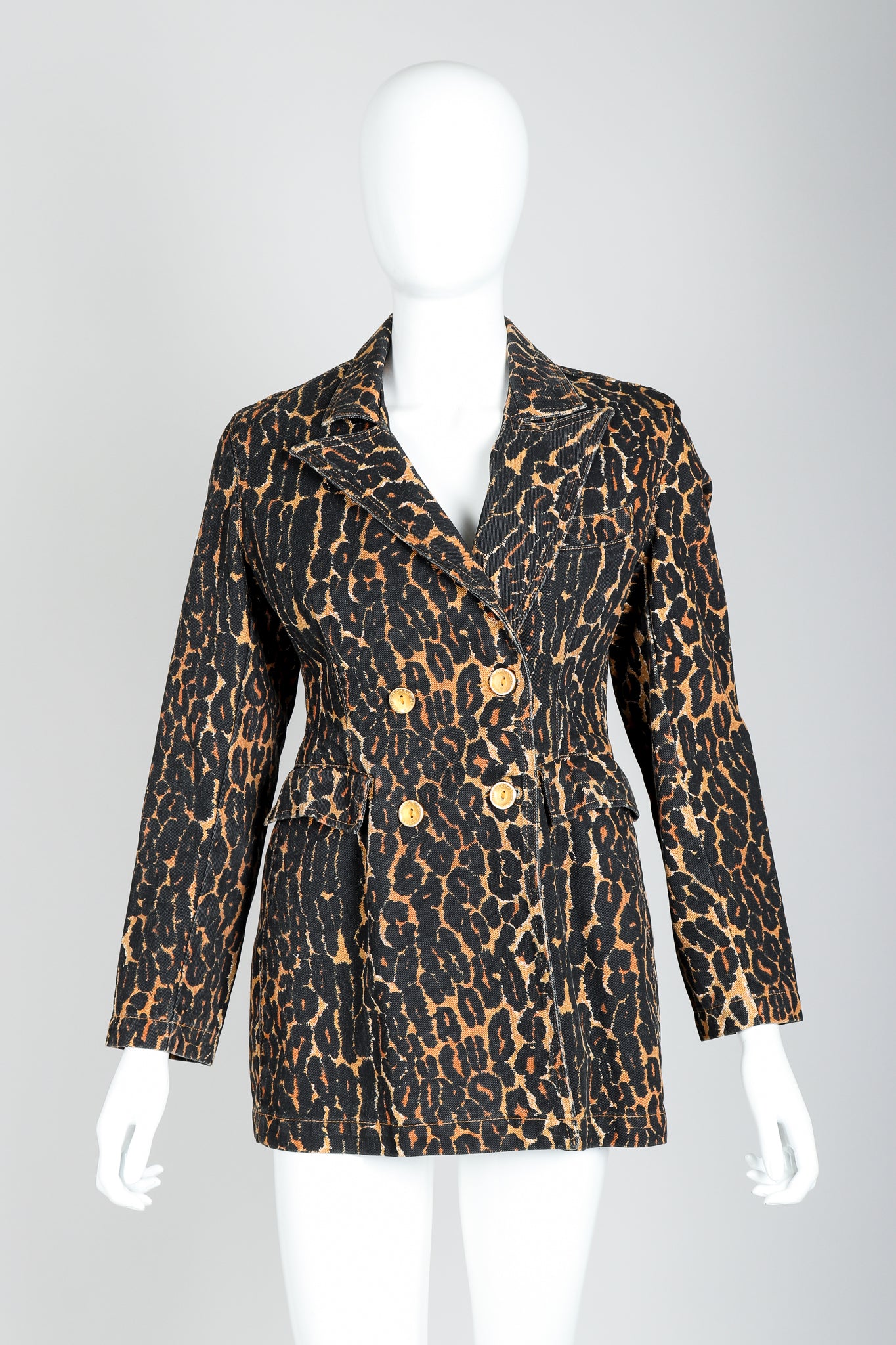 Recess Vintage Todd Oldham Leopard Print Denim Jacket On Mannequin