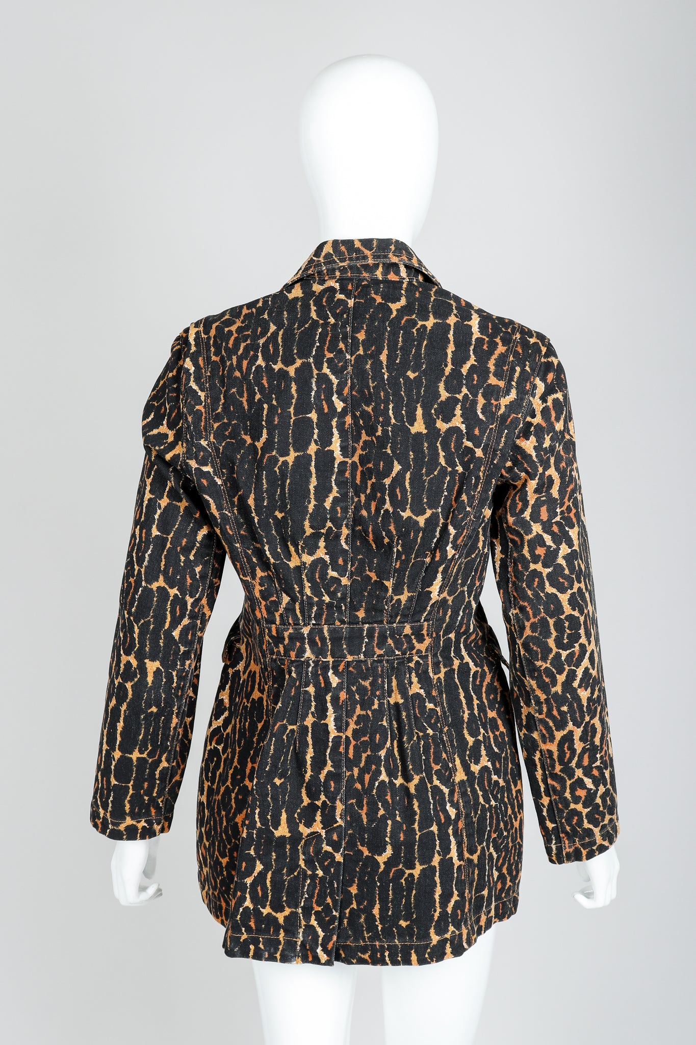 Recess Vintage Todd Oldham Leopard Print Denim Jacket On Mannequin, Back