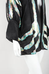 Recess Vintage Terry + Toni black Metallic Paint Pour Jacket on white mannequin, hem detail