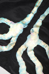 Recess Vintage Terry + Toni black Metallic Paint Pour Jacket on white background, back detail