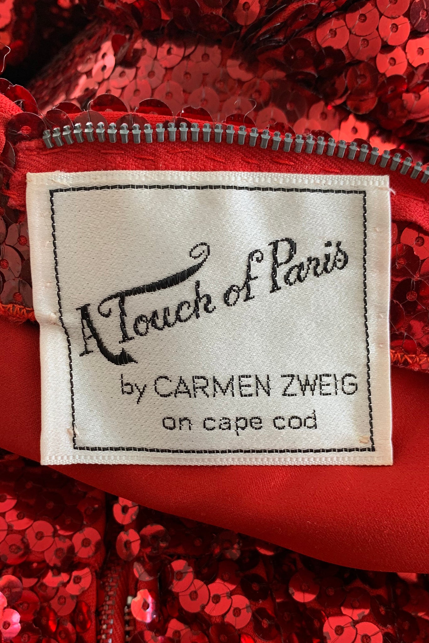 Vintage Touch of Paris by Carmen Zweig Sequin Balloon Sleeve Dress label at Recess