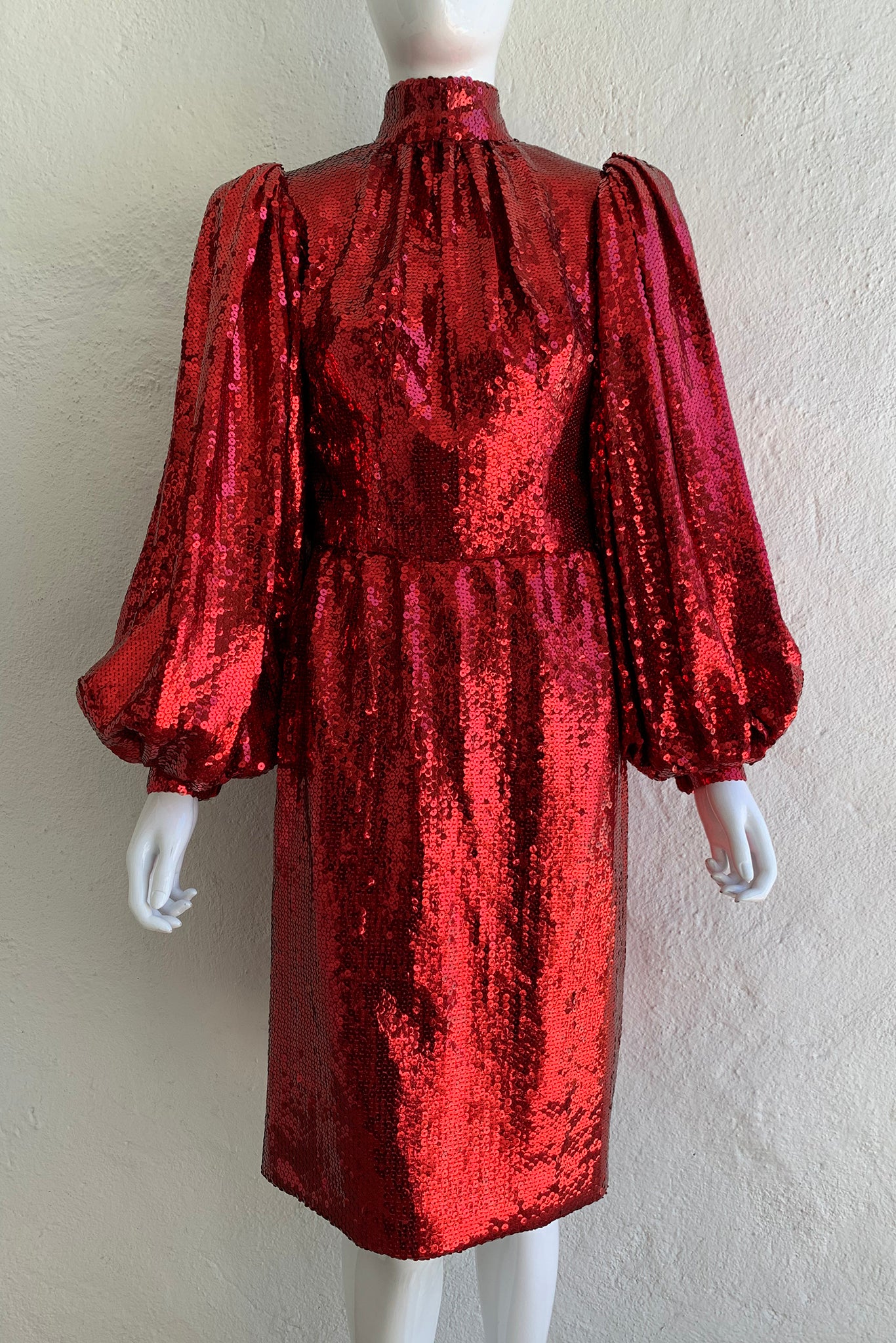 Vintage Touch of Paris by Carmen Zweig Sequin Balloon Sleeve Dress On Mannequin Front crop at Recess