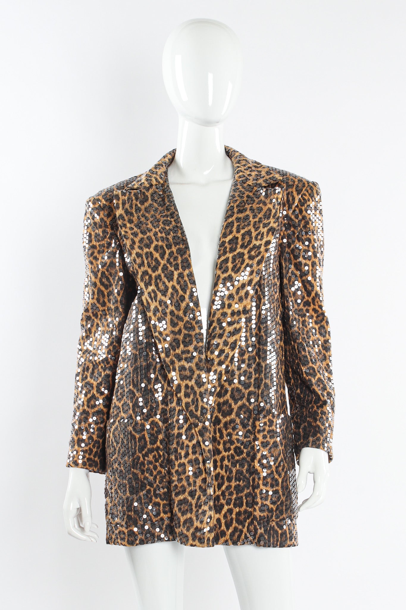 Vintage Travilla Sequin Leopard Print Blazer mannequin front @ Recess Los Angeles