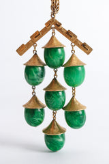 Vintage Trifari Faux Malachite Pagoda Bell Pendant Necklace at Recess Los Angeles