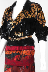 Recess Los Angeles Vintage Modi 80s Sequin Leopard Fringed Silk Moto Jacket