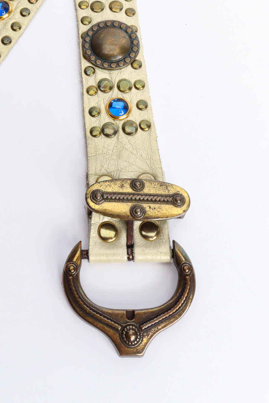 leather belt with multicolored gems by Usmeco buckle @recessla