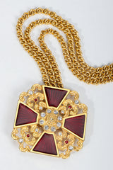 Vintage Ugo Correani Red Enamel Maltese Cross Detail
