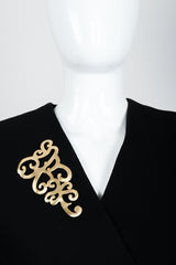 Vintage Ugo Correani Baroque Matte Swirl Brooch on mannequin at Recess Los Angeles