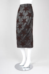 Recess Los Angeles Vintage Valentino Leather Embroidered Star Midi Pencil Skirt